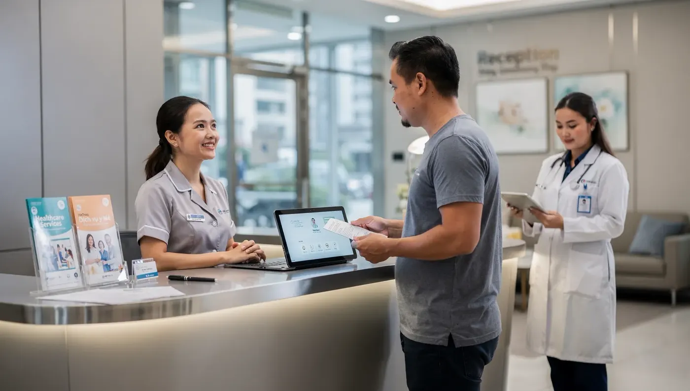 The reception desk at the clinic in Da Nang