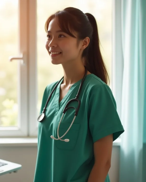 A nurse from the duty team at the clinic window